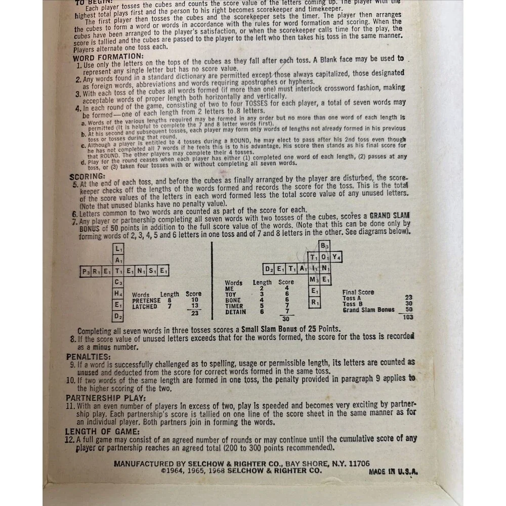 1968 game Scrabble crossword cubes